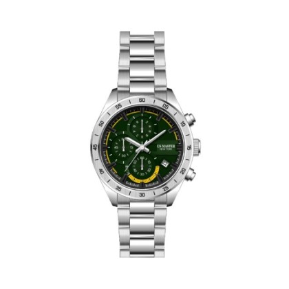 U.S Master Polo Club USM-FD01-SL-GN Date Function Solid Steel Band Men Watch  